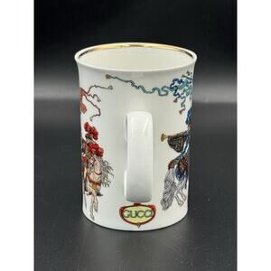 Vintage 1980s Gucci England Fine Bone China Mug - Blue & Red Knights - Near Mint